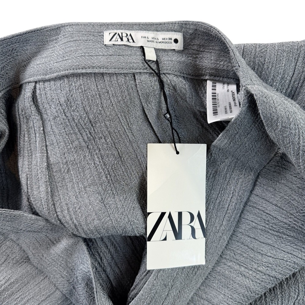 NWT ZARA Women Hi-Rise Wrap Belt Tie Waist Texture Wide Leg Crop Pants SZ L Gray - Picture 8 of 10